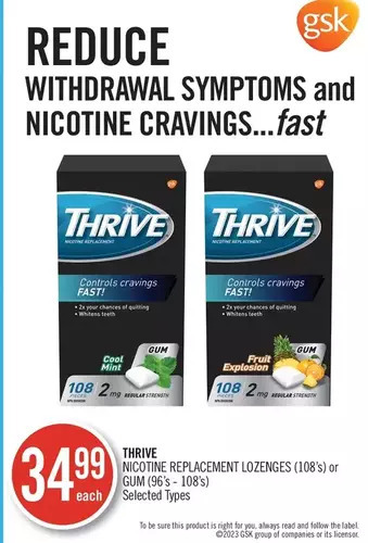 Shoppers Drug Mart Thrive nicotine replacement lozenges or gum offer
