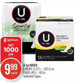 Shoppers Drug Mart U by kotex liners or pads offer