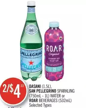 Shoppers Drug Mart Dasani, san pellegrino sparkling water or roar beverages offer