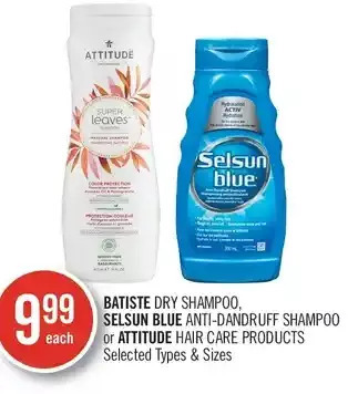 Shoppers Drug Mart Batiste dry shampoo, selsun blue anti-dandruff shampoo or attitude hair care products offer