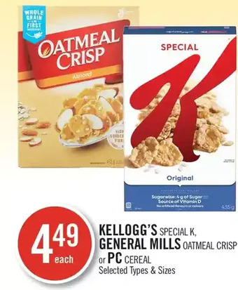 Shoppers Drug Mart Kellogg's special k, general mills oatmeal crisp or pc cereal offer
