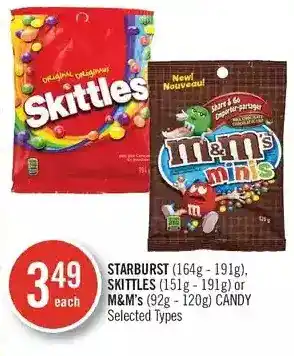 Shoppers Drug Mart Starburst, skittles or m&m's candy offer