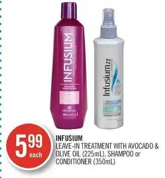 Shoppers Drug Mart Infusium leave-in treatment with avocado & olive oil, shampoo or conditioner offer
