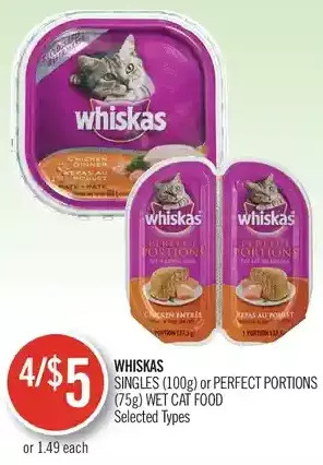Shoppers Drug Mart Whiskas singles or perfect portions wet cat food offer