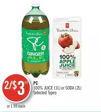 Shoppers Drug Mart Pc 100% juice or soda offer