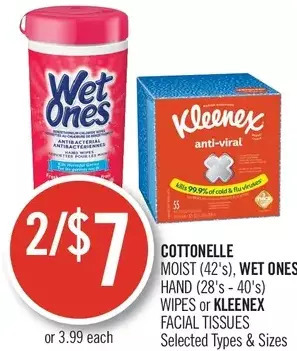 Shoppers Drug Mart Cottonelle moist, wet ones hand wipes or kleenex facial tissues offer