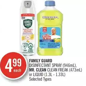 Shoppers Drug Mart Family guard disinfectant spray, mr. clean clean freak or liquid offer