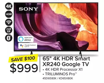 Leon's Sony 65" 4k hdr smart xr240 google tv offer