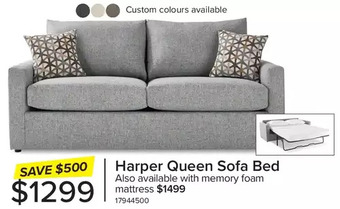 Leon's Harper queen sofa bed | with memory foam mattress offer