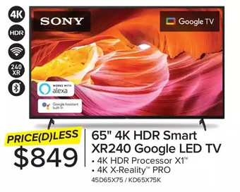 Leon's Sony 65" 4k hdr smart xr240 google led tv offer