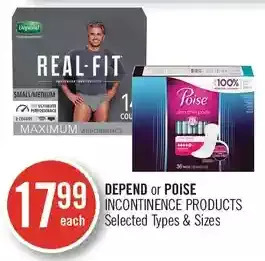 Shoppers Drug Mart Depend or poise incontinence products offer