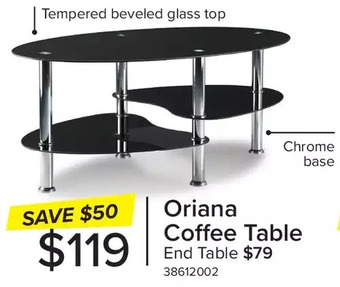 Leon's Oriana coffee table, end table offer