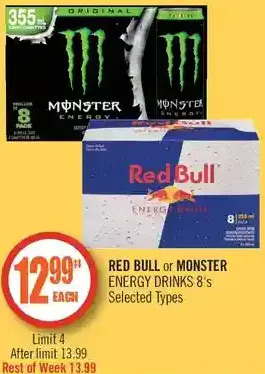 Shoppers Drug Mart Red bull or monster energy drinks offer