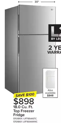 Leon's L2 by leno's 18.0 cu. ft. top freezer fridge offer