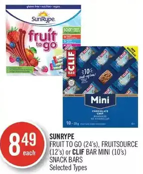 Shoppers Drug Mart Sunrype fruit to go, fruitsource or clif bar mini snack bars offer