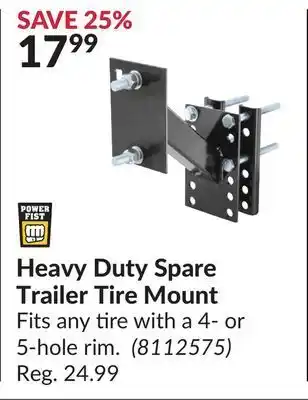 Princess Auto Heavy duty spare trailer tire mount offer