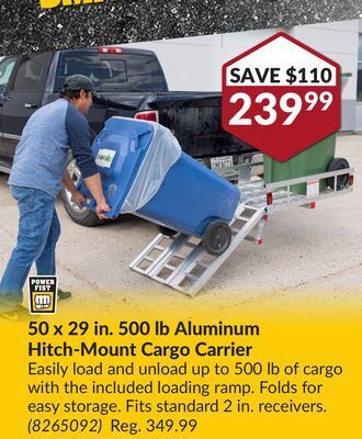 Princess Auto 50 x 29 in. 500 lb aluminum hitch-mount cargo carrier offer