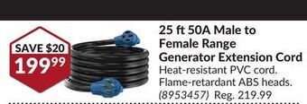 Princess Auto 25 ft 50a male to female range generator extension cord offer