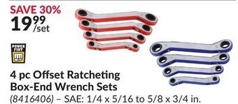 Princess Auto 4 pc offset ratcheting box-end wrench sets offer