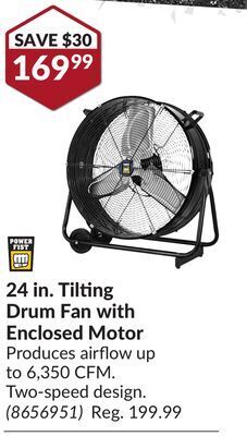 Princess Auto 24 in. tilting drum fan with enclosed motor offer