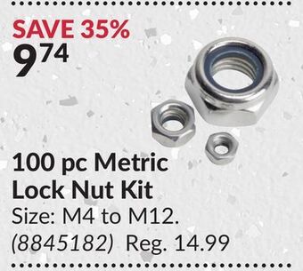 Princess Auto 100 pc metric lock nut kit offer
