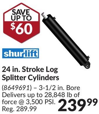 Princess Auto 24 in. stroke log splitter cylinders offer