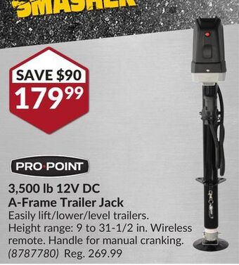 Princess Auto 3,500 lb 12v dc a-frame trailer jack offer