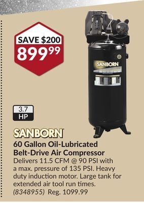 Princess Auto 60 gallon oil-lubricated belt-drive air compressor offer