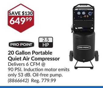 Princess Auto 20 gallon portable quiet air compressor offer
