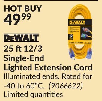 Princess Auto 25 ft 12/3 single-end lighted extension cord offer