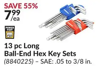 Princess Auto Power fist 13 pc long ball-end hex key set offer