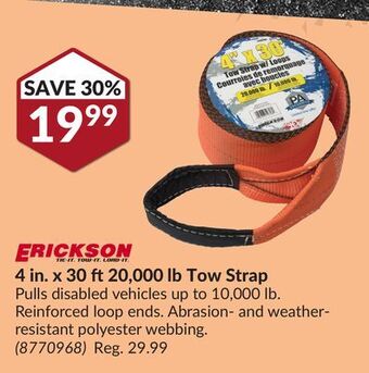 Princess Auto 4 in. x 30 ft 20, 000 lb tow strap offer