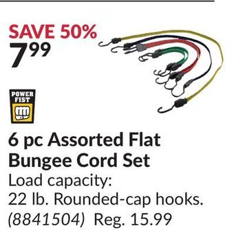 Princess Auto 6 pc assorted flat bungee cord set offer