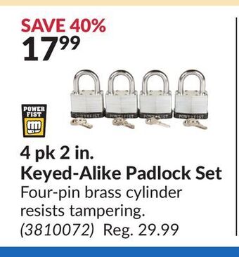 Princess Auto 4 pk 2 in. keyed-alike padlock set offer