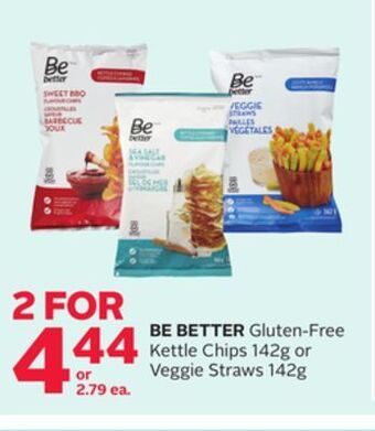 Rexall Be better gluten-free kettle chips 142g or veggie straws 142g offer