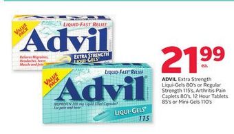 Rexall Advil extra strength liqui-gels 80's or regular strength 115's, arthritis pain caplets 80's, 12 hour tablets 85's or mini-gel offer