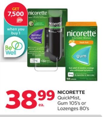 Rexall Nicorette quickmist, gum 105's or lozenges 80's offer