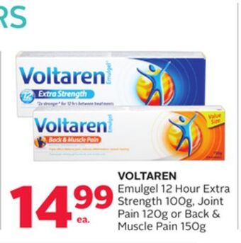 Rexall Voltaren emulgel 12 hour extra strength 100g, joint pain 120g or back & muscle pain 150g offer