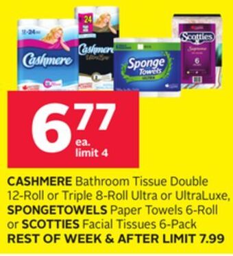 Rexall Cashmere bathroom tissue double 12-roll or triple 8-roll ultra or ultraluxe, spongetowels paper towels 6-roll or scotties fac offer