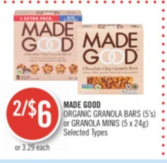 Shoppers Drug Mart Made good organic granola bars (5's) or granola minis (5 x 24g) offer