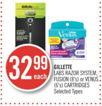 Shoppers Drug Mart Gillette labs razor system, fusion (8's) or venus (6's) cartridges offer