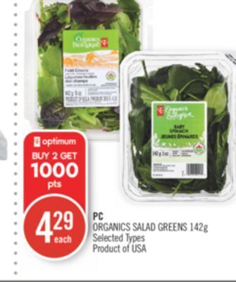 Shoppers Drug Mart Pc organics salad greens offer