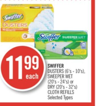 Shoppers Drug Mart Swiffer dusters (6's - 10's), sweeper wet (20's - 24's) or dry (20's - 32's) cloth refills offer