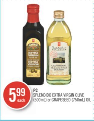 Shoppers Drug Mart Pc splendido extra virgin olive (500ml) or grapeseed (750ml) oil offer