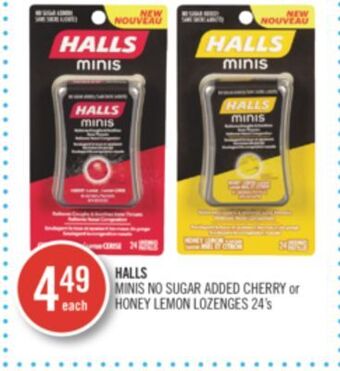 Shoppers Drug Mart Halls minis no sugar added cherry or honey lemon lozenges offer