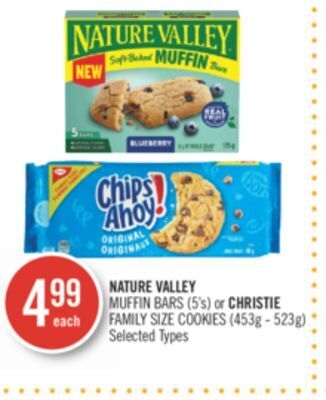 Shoppers Drug Mart Nature valley muffin bars (5's) or christie family size cookies (453g - 523g) offer