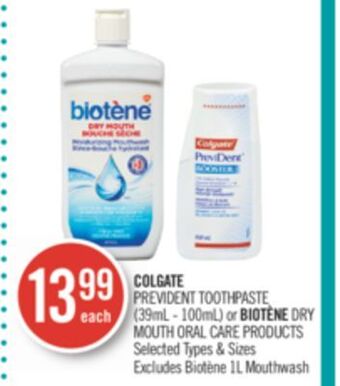 Shoppers Drug Mart Colgate prevident toothpaste (39ml - 100ml) or biotène dry mouth oral care products offer