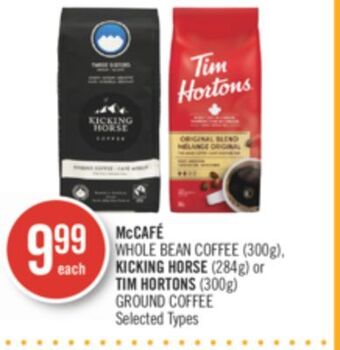 Shoppers Drug Mart Mccafé whole bean coffee (300g), kicking horse (284g) or tim hortons (300g) ground coffee offer