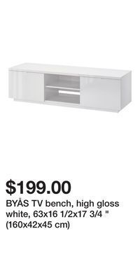 IKEA Byås tv bench, high gloss white, 63x16 1/2x17 3/4 " (160x42x45 cm) offer