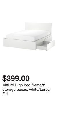 IKEA Malm high bed frame/2 storage boxes, white/luröy, full offer